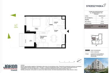 Rzut - Mieszkanie na sprzedaż 2 pokoje o powierzchni 40,99 m² - numer 77D.5 w Strzeszyńska 77