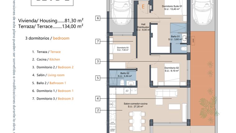 Rzut - Mieszkanie na sprzedaż 3 pokoje o powierzchni 81,3 m² - numer 0-PB-E w Apartamenty w Los Alcázares - 49717964