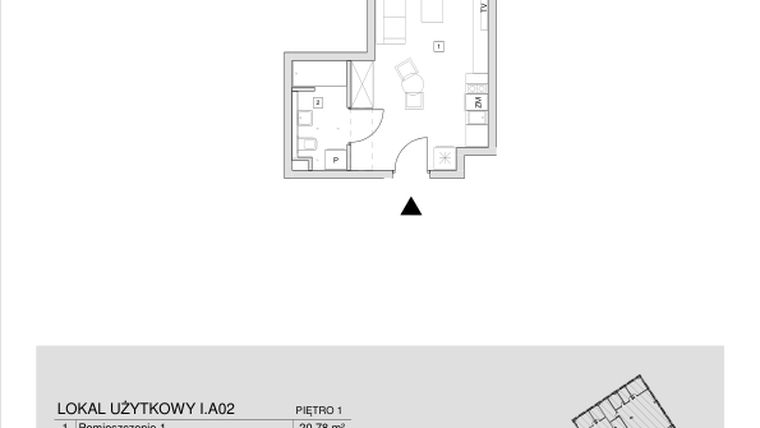 Rzut - Mieszkanie na sprzedaż 1 pokój o powierzchni 25,13 m² - numer I.A.02 w Krakowska 35 - Apartamenty Inwestycyjne