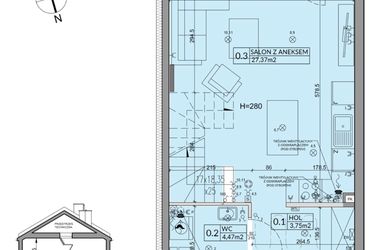 Rzut - Dom na sprzedaż 3 pokoje o powierzchni 72,53 m² - numer 64B w Nova Magdalenka 7 etap VII-VIII