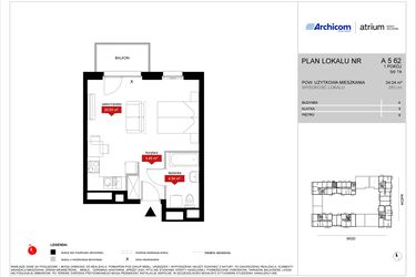 Rzut - Mieszkanie na sprzedaż 1 pokój o powierzchni 34,04 m² - numer A5 62 w Atrium - Nowy Szczepin