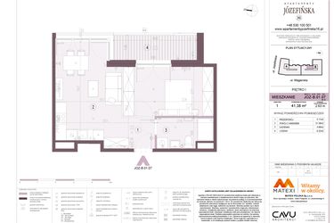 Rzut - Mieszkanie na sprzedaż 1 pokój o powierzchni 41,38 m² - numer B.01.07 w Apartamenty Józefińska