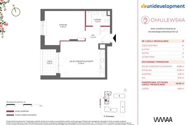 Rzut - Mieszkanie na sprzedaż 2 pokoje o powierzchni 48,83 m² - numer A/9 w Omulewska
