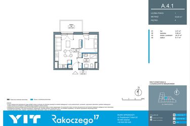 Rzut - Mieszkanie na sprzedaż 1 pokój o powierzchni 33,61 m² - numer A.4.1 w Rakoczego 17