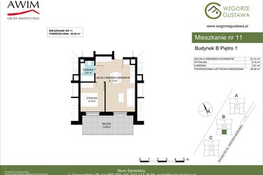 Rzut - Mieszkanie na sprzedaż 2 pokoje o powierzchni 36,09 m² - numer B11 w Wzgórze Gustawa