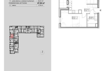 Rzut - Mieszkanie na sprzedaż 2 pokoje o powierzchni 47,92 m² - numer A15 w Niebieski Bursztyn