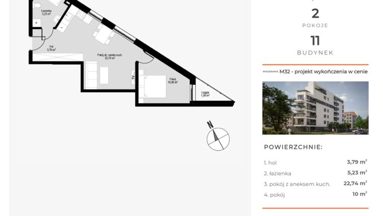 Rzut - Mieszkanie na sprzedaż 2 pokoje o powierzchni 41,76 m² - numer M32 w Łepkowskiego 11
