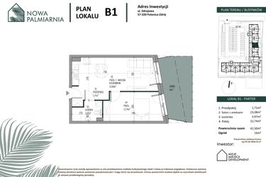 Rzut - Mieszkanie na sprzedaż 2 pokoje o powierzchni 41,5 m² - numer B01 w Nowa Palmiarnia
