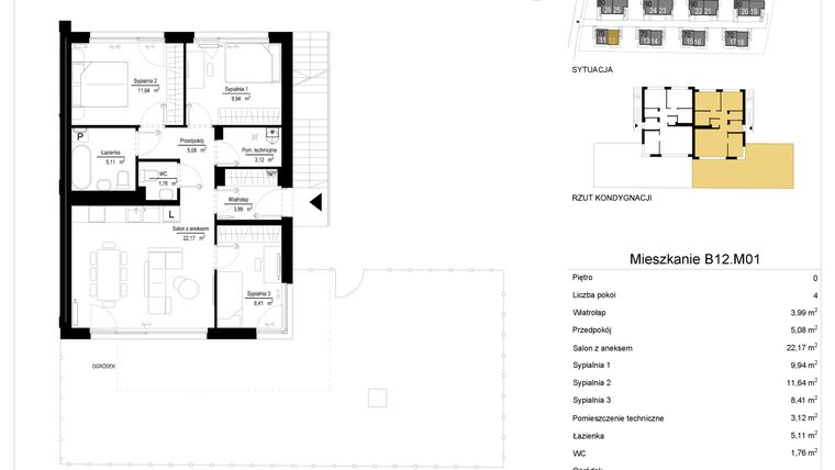 Rzut - Mieszkanie na sprzedaż 4 pokoje o powierzchni 71,23 m² - numer 12.1 w River Park