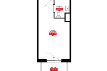 Rzut - Mieszkanie na sprzedaż 1 pokój o powierzchni 25,43 m² - numer A2 224LU w 29L - Apartamenty inwestycyjne