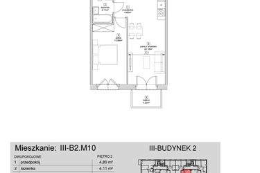 Rzut - Mieszkanie na sprzedaż 2 pokoje o powierzchni 45,07 m² - numer III-B2.M10 w Strefa Cegielnia 3