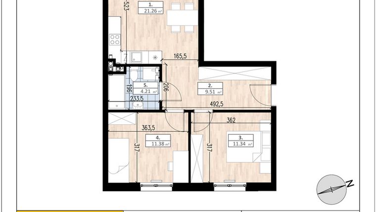 Rzut - Mieszkanie na sprzedaż 3 pokoje o powierzchni 57,7 m² - numer A4/1/1 w ACCANTO