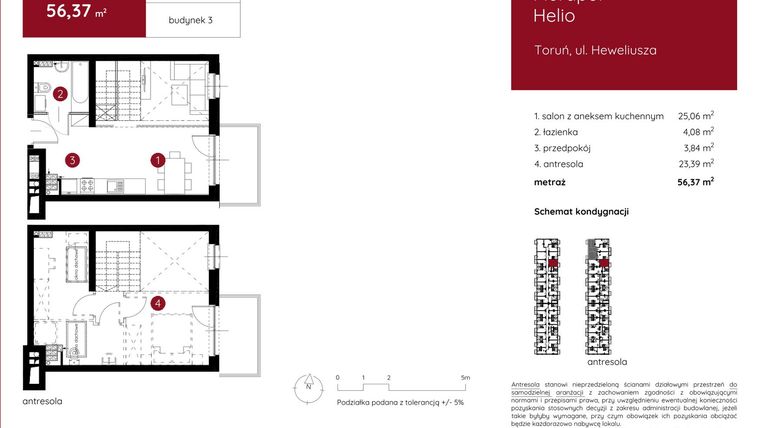 Rzut - Mieszkanie na sprzedaż 1 pokój o powierzchni 56,37 m² - numer 3.B.2.16 w Murapol Helio