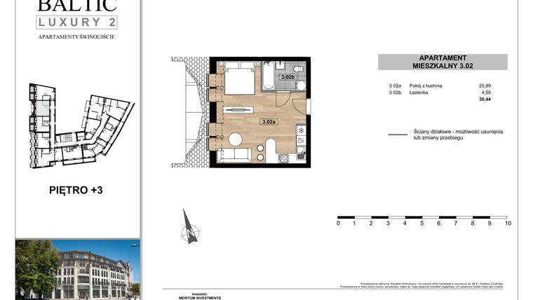 Rzut - Mieszkanie na sprzedaż 1 pokój o powierzchni 30,44 m² - numer 3.02 w Baltic Luxury 2