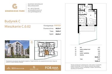 Rzut - Mieszkanie na sprzedaż 2 pokoje o powierzchni 40,52 m² - numer C.0.02 w Grabskiego Park