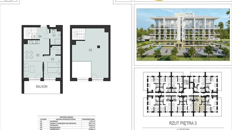 Rzut - Mieszkanie na sprzedaż 2 pokoje o powierzchni 65,54 m² - numer 3.04 w Ustronie Supreme Apartments