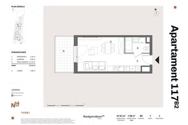 Rzut - Mieszkanie na sprzedaż 1 pokój o powierzchni 27,07 m² - numer B2.117 w Nadgórników 14