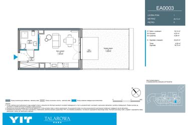 Rzut - Mieszkanie na sprzedaż 1 pokój o powierzchni 26,74 m² - numer EA0003 w Talarowa Park II