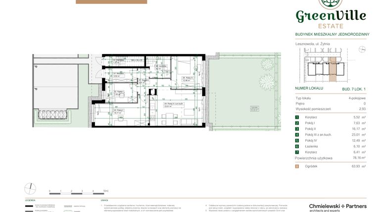 Rzut - Mieszkanie na sprzedaż 4 pokoje o powierzchni 78,16 m² - numer 7.1 w Green Ville