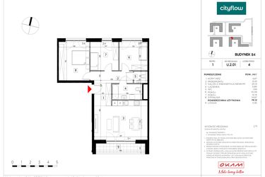 Rzut - Mieszkanie na sprzedaż 4 pokoje o powierzchni 81,5 m² - numer U.2.01 w CityFlow etap II