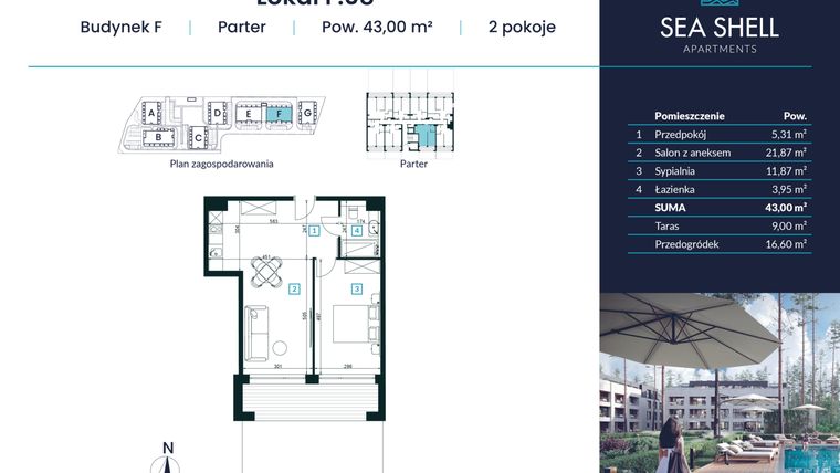 Rzut - Mieszkanie na sprzedaż 2 pokoje o powierzchni 43 m² - numer F.08 w Magiczny Łukęcin