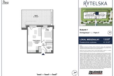 Rzut - Mieszkanie na sprzedaż 2 pokoje o powierzchni 41,1 m² - numer 1.0.07 w Rytelska