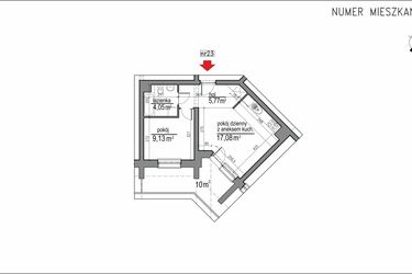 Rzut - Mieszkanie na sprzedaż 2 pokoje o powierzchni 36,03 m² - numer 1m.23 w Osiedle Rytm