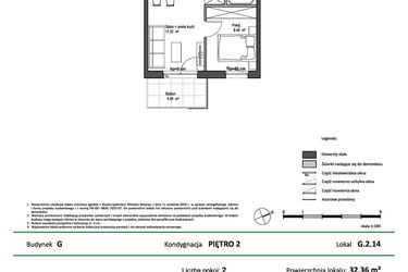 Rzut - Mieszkanie na sprzedaż 2 pokoje o powierzchni 32,36 m² - numer G.2.14 w Nowy Świat Ostoja etap II - EFG