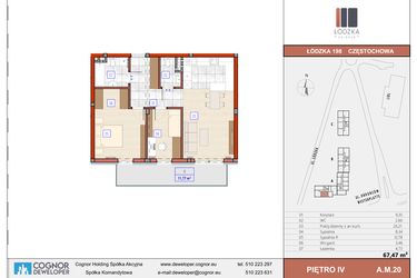Rzut - Mieszkanie na sprzedaż 3 pokoje o powierzchni 67,71 m² - numer A.M.20 w Łódzka Osiedle