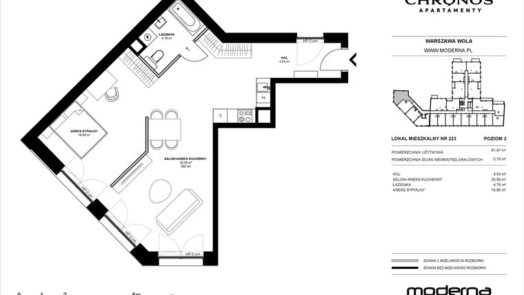 Rzut - Mieszkanie na sprzedaż 2 pokoje o powierzchni 61,87 m² - numer 223 w Chronos etap II