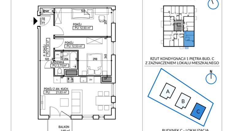 Rzut - Mieszkanie na sprzedaż 3 pokoje o powierzchni 58,18 m² - numer 5-12 w Jodłowicka 5