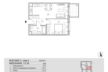Rzut - Mieszkanie na sprzedaż 2 pokoje o powierzchni 42,71 m² - numer 3.2.30 w ATAL Apollina II