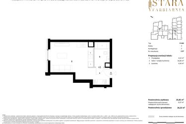 Rzut - Mieszkanie na sprzedaż 1 pokój o powierzchni 26,22 m² - numer 2.07 w Stara Farbiarnia