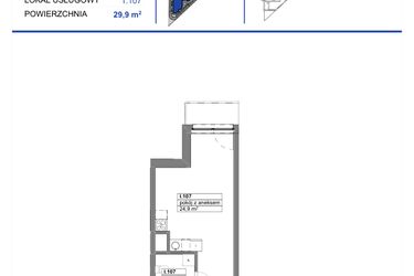 Rzut - Mieszkanie na sprzedaż 1 pokój o powierzchni 29,9 m² - numer 107 w Reda City etap III