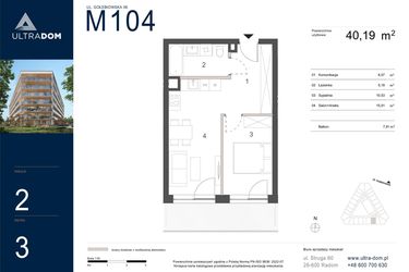 Rzut - Mieszkanie na sprzedaż 2 pokoje o powierzchni 40,19 m² - numer M104 w Ultradom
