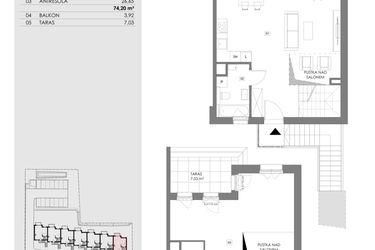 Rzut - Mieszkanie na sprzedaż 2 pokoje o powierzchni 74,2 m² - numer 16.2 w Przystań Sobieszewo