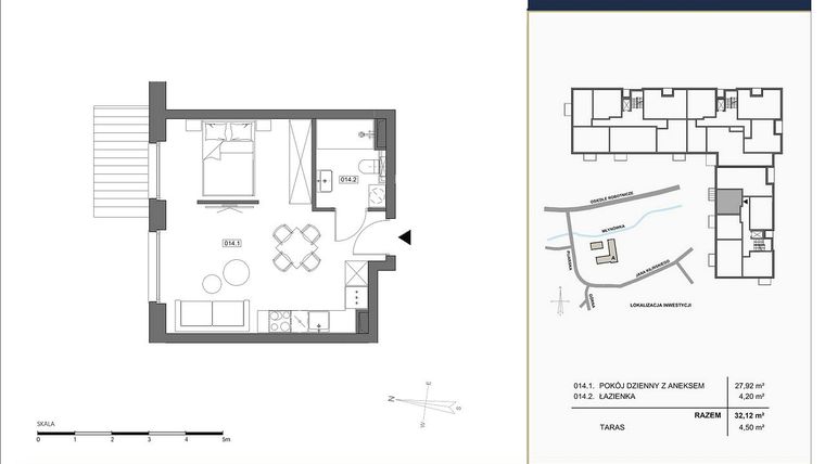 Rzut - Mieszkanie na sprzedaż 1 pokój o powierzchni 32,12 m² - numer A.014 w Nowa Młynówka