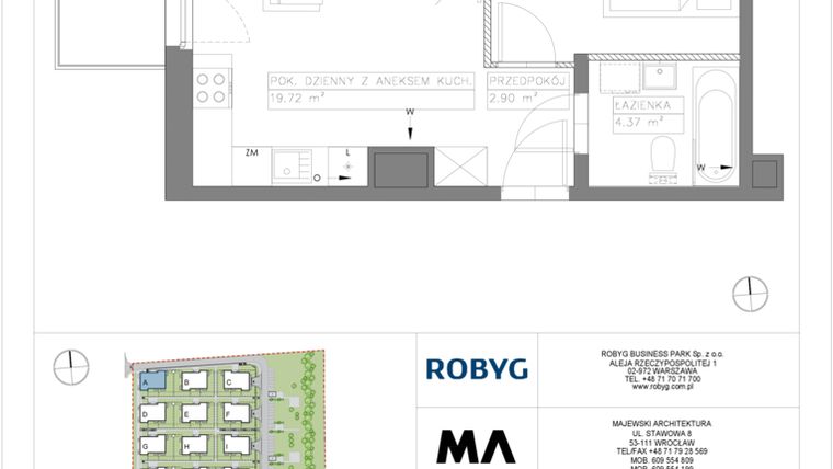 Rzut - Mieszkanie na sprzedaż 2 pokoje o powierzchni 37,31 m² - numer VV/A/1/4 w Villa Viva