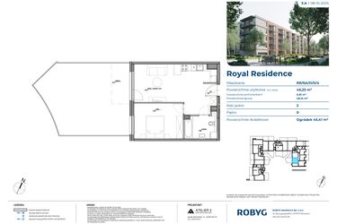 Rzut - Mieszkanie na sprzedaż 2 pokoje o powierzchni 45,23 m² - numer RR/6A/D/0/4 w Royal Residence 6A