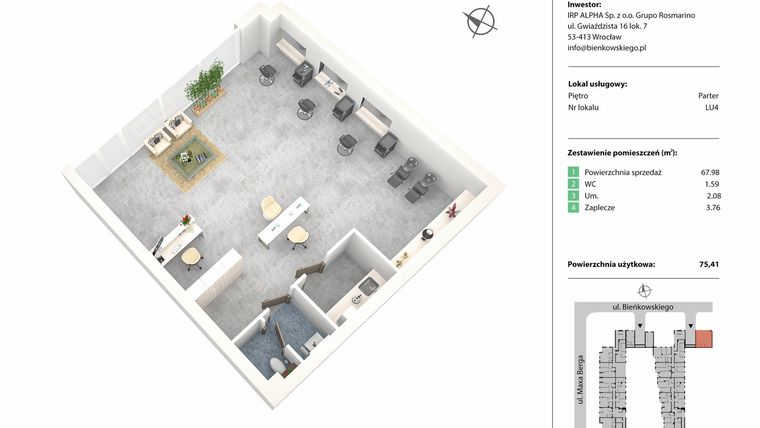 Rzut - Lokal użytkowy na sprzedaż 1 pokój o powierzchni 79,25 m² - numer LU4 w Nowe Żerniki Bieńkowskiego etap II