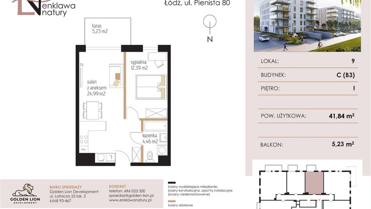 Rzut - Mieszkanie na sprzedaż 2 pokoje o powierzchni 41,84 m² - numer C9 w Enklawa Natury