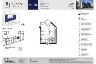 Rzut - Mieszkanie na sprzedaż 1 pokój o powierzchni 32,67 m² - numer MU88 w Chodźki Residence 2 - apartamenty inwestycyjne