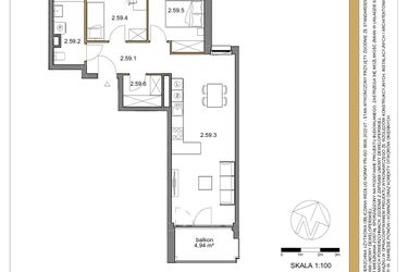 Rzut - Mieszkanie na sprzedaż 3 pokoje o powierzchni 62,57 m² - numer 59 w Osiedle Sfera etap II