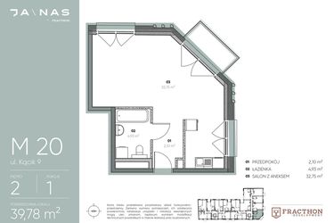 Rzut - Mieszkanie na sprzedaż 1 pokój o powierzchni 39,78 m² - numer M.20 w Ja\nas