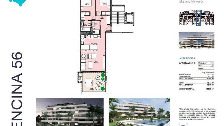 Rzut - Mieszkanie na sprzedaż 2 pokoje o powierzchni 77 m² - numer 16 w Santa Rosalía - Murcia