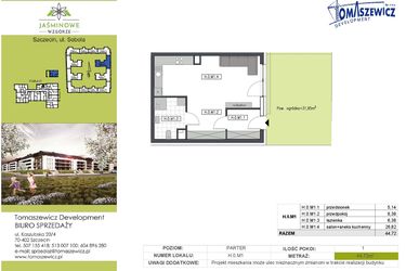 Rzut - Mieszkanie na sprzedaż 1 pokój o powierzchni 44,72 m² - numer H0M1 w Jaśminowe Wzgórze - etap II