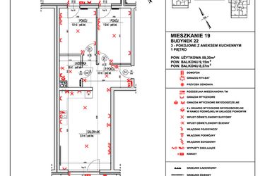 Rzut - Mieszkanie na sprzedaż 3 pokoje o powierzchni 59,2 m² - numer 19 w Osiedle 4 Pory Roku - Etap VIII