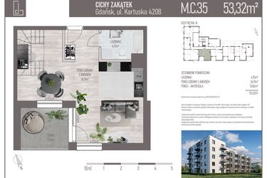Rzut - Mieszkanie na sprzedaż 2 pokoje o powierzchni 53,24 m² - numer M.C.35 w Cichy Zakątek