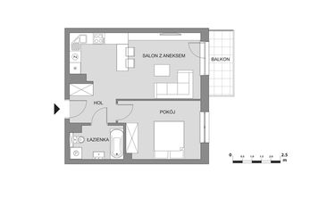 Rzut - Mieszkanie na sprzedaż 2 pokoje o powierzchni 43,89 m² - numer C5.2 w Osiedle Aleksandria II - budynek B