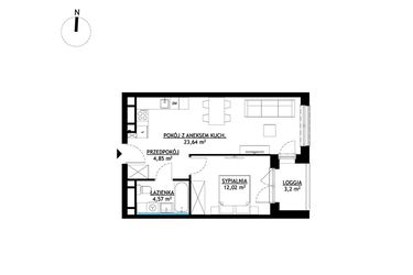 Rzut - Mieszkanie na sprzedaż 2 pokoje o powierzchni 45,02 m² - numer A27 w FUTURO